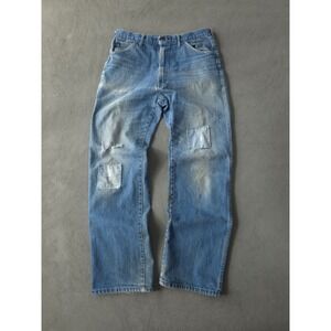 Vintage 1970s McGregor Distressed Grunge Patched Denim Jeans Straight Leg 30x29